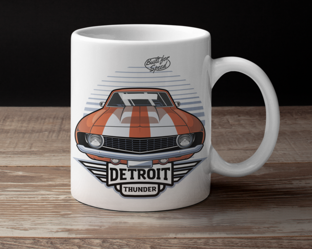 Detroit Thunder Muscle Orange Coffee Cup
