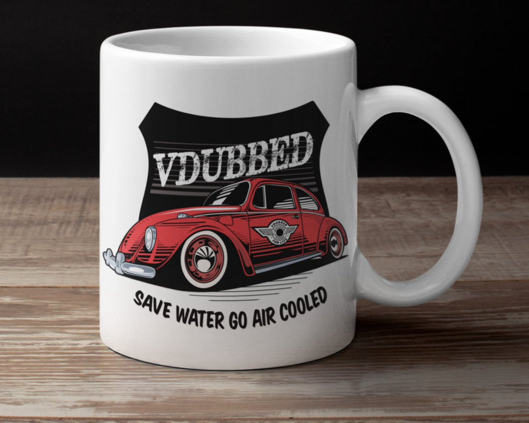VDUBBED...SAVE WATER GO AIR COOLED CUP...red